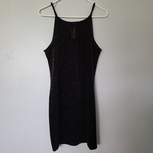 Little Black Velvety Dress Juniors Womens L Mini Black Witchy Sparkley Bodycon